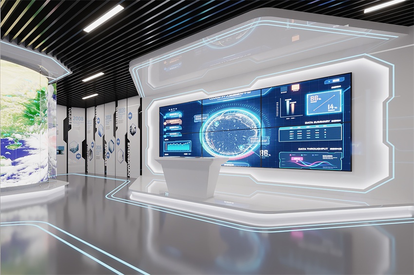 杭州AI/互聯(lián)網(wǎng)公司展廳裝修設(shè)計：技術(shù)邏輯可視化的空間方法